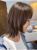 安城韓国風ネオウルフ丸み大人ショートボブミルクティーベージュ