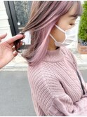 【堀惠】インナーカラー ベージュ イヤリングカラー ピンク