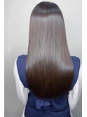 ツヤロング_マロンベージュ Aラインボブ かきあげ