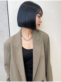 切りっぱなし_美髪ピンクブラウン切りっぱなしボブ