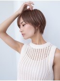 20代30代大人可愛い斜めバング小顔ショートボブシルキーベージュ