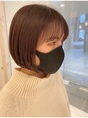 ぱつっとボブ/シースルーバング/グレージュ