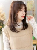 透け感カーキベージュ小顔ミディアムレイヤーh3志木20代30代40代