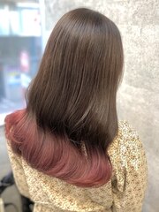 毛先の裾ブリーチカラー/ピンクカラー/グラデーションカラー