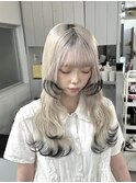 ホワイトブロンド×エンドカラー/ウルフカット/アンブレラカラー