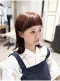 オン眉切りっぱなしボブ×オレンジカラー