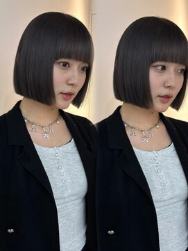 福井タッセルボブ透明感グレージュワイドバング学生髪質改善