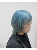 ウルフカット/シアンカラー/ブリーチカラー