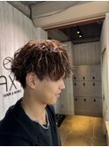 縦落ちウルフパーマ／ウザバング波ウェーブツイストパーマメンズ