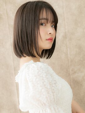 シースルーバングリタッチカラー切りっぱなしボブX大宮30代40代