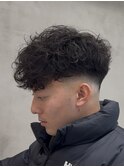 渋谷スペインカールメンズパーマフリンジカットテーパーフェード