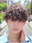 原宿ゆるめシャドウパーマメンズマッシュウルフカットルーズヘア