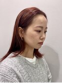 大人可愛いブリーチなしオレンジベージュ伸ばしかけ外ハネミディ
