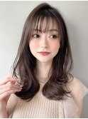 セミディこなれヘアチェリーブラウン斜めバング#305f0605