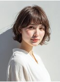 ナチュラルパーマ前髪ありミニボブ→30代40代50代ショートボブ
