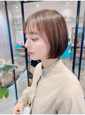 オリーブグレー/前髪/ボブ/マロンベージュ/レイヤーカット/小顔