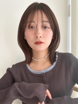 ミディアムレイヤーカット くびれボブベージュ似合わせカット