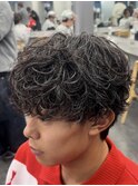 渋谷シャドウパーマメンズマッシュウルフセンターパートカット