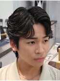 フェザーパーマ　毛流れパーマ　センターパート