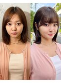 ナチュラル小顔前髪あり後れ毛サイドバング結べるボブくびれヘア