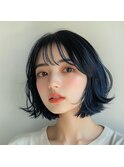 ブルーブラック×外ハネボブ/インナーカラー/韓国/ブリーチ/学割