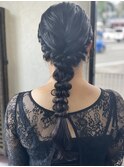 編みおろしアレンジ/ロング/黒髪/矯正毛
