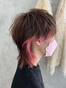 フリーダムメルシー(freedom Merci) ■メンズウルフカット　インナーカラーピンク