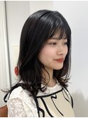 レイヤーミディアム似合わせカットイメチェンフルバング黒髪