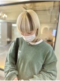抜きっぱなしブロンド×前髪ポイントカラー×ワイドバング
