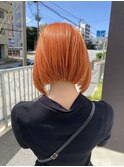 アプリコットオレンジチェリーレッドミニボブハイトーンブリーチ