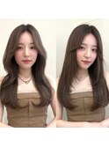 韓国くびれヘア　ナチュラルレイヤースタイル　ハイレイヤー