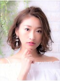 毛先パーマネオウルフ小顔外ハネボブアッシュブラウン