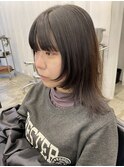 □デザインカラーレイヤーカットウエットヘアオリーブベージュ