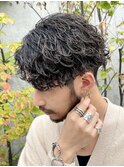 ウルフマッシュセンターパートメンズ波巻きスパイラルパーマ渋谷
