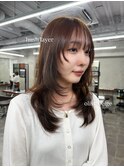 ロングレイヤーカット顔周りレイヤーウルフハッシュカット韓国