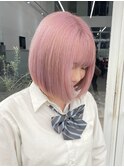 ボブミルクティーベージュブリーチダブルカラー堀江