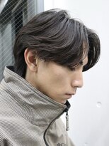 センターパートウルフニュアンスパーマコンマバングツーブロック