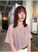 ステップカット 顔周りカット ワインレッド