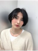小顔見せショートボブ/前髪なしショート/うる艶髪