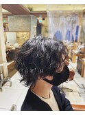 メンズ/アッシュブラック/マッシュパーマ/波巻スパイラルパーマ