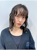 ボブパーマニュアンスパーマアッシュグレーミディアムゆるふわ