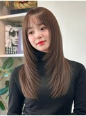 イメチェン韓国ロングレイヤーカット小顔シースルー前髪ベージュ