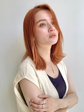 アペロ 柏(Apero) オレンジベージュ/ハイトーン/ミディアム/前髪なし/柏美容室