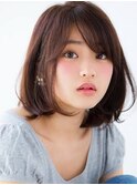 黒髪エアリーミディふんわりショートパーマ