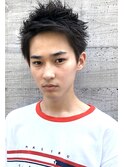アップバング黒髪ショートスタイル　メンズ