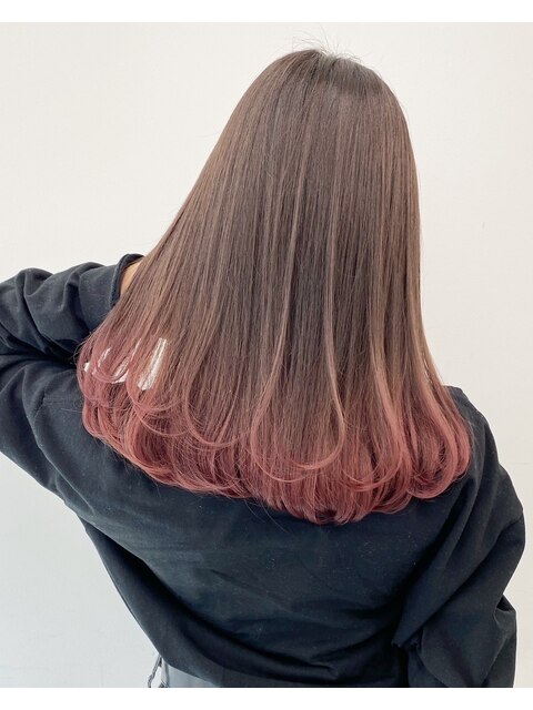 裾カラー　greige × pink