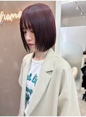 ブリーチなしボルドーカラー×顔まわりレイヤーボブ