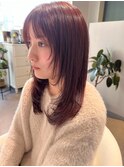 ピンクブラウン/ピンクカラーレイヤーカット/バタフライレイヤー