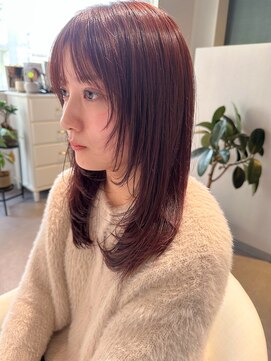 アム(amu) ピンクブラウン/ピンクカラーレイヤーカット/バタフライレイヤー