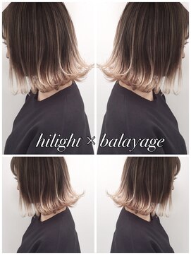 トルネード(TORNADO) 外国人風ボブ ハイライトグラデーション グレージュ 外ハネ